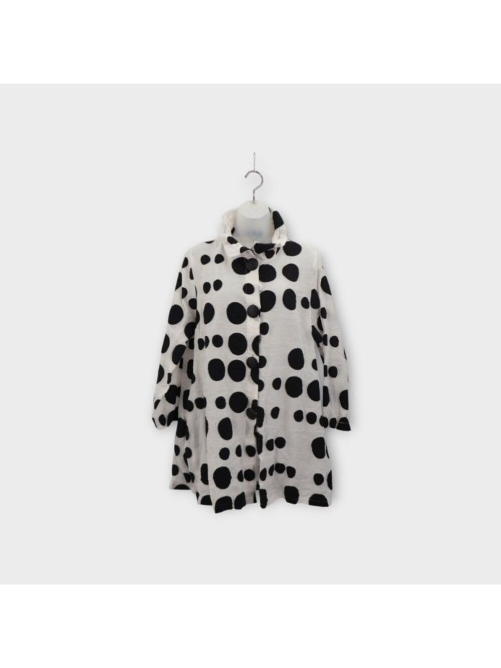 Yushi Black White Polka Dot Ruffle Collar A-Line Jacket light Made in USA Size L